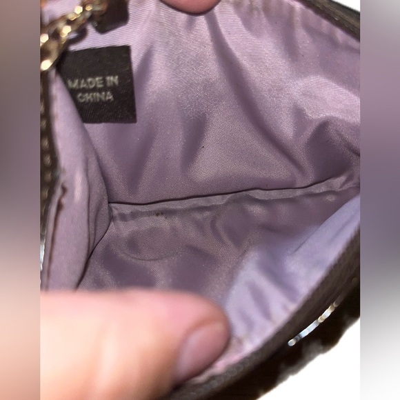 Coach "C" Patent Leather & Fabric Mini Card/Coin Pouch w/Keyring, Zip, Brown - Picture 6 of 9